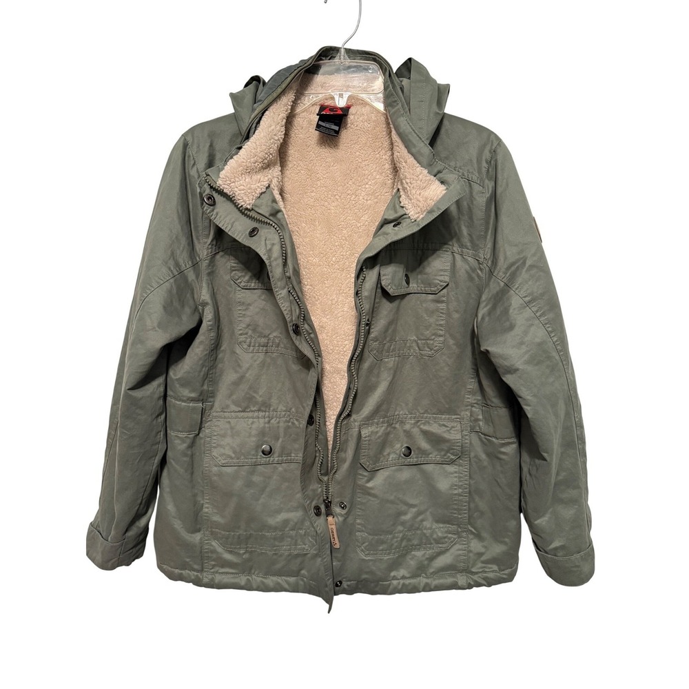 Gerry Womens Sage Green Sherpa Lined Hooded‎ Utility Field Jacket Size Large